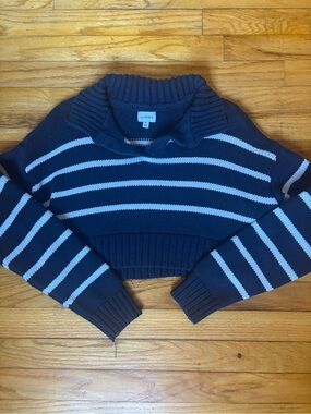 La Hearts Navy & White Striped Cropped Crew Sweater